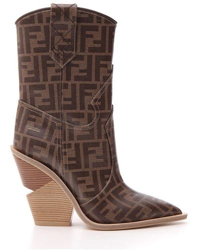 Fendi Printed Cowboy Boots - Brown
