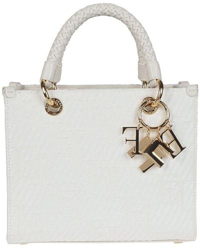 Elisabetta Franchi Monogram Jacquard Tote Bag - White