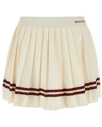 Sporty & Rich Stripe Detailed Pleated Mini Skirt - Natural