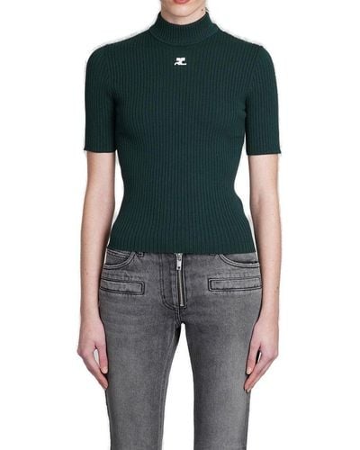 Courreges Reedition Short-sleeved Ribbed Knit Sweater - Black