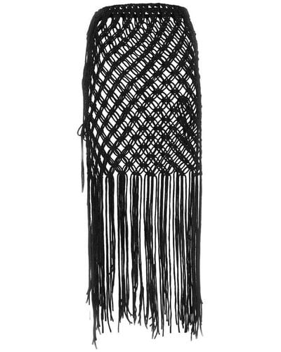 Dries Van Noten Knitted Fringe Detailed Skirt - Black