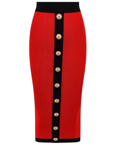 Balmain Paris Midi Skirt - Red
