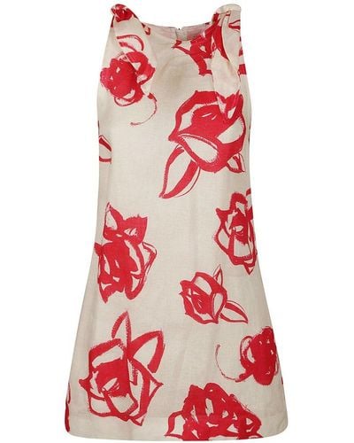 MSGM Bow Detailed Sleeveless Mini Dress - Red