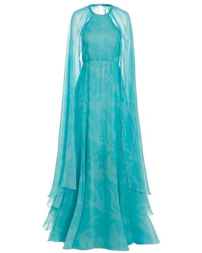 Etro Floral Wave Long Dress - Blue