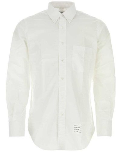 Thom Browne Logo Patch Long-sleeved Shirt - White