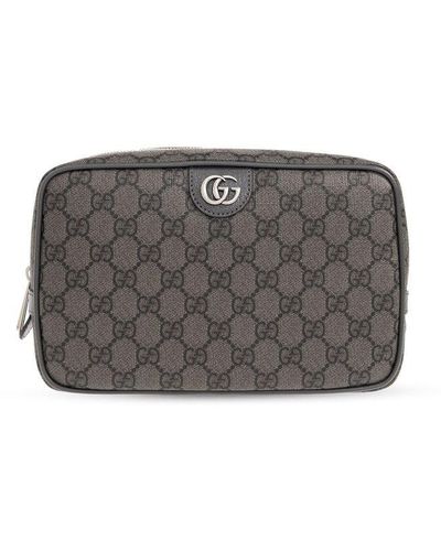 Gucci Monogrammed Zipped Wash Bag - Grey