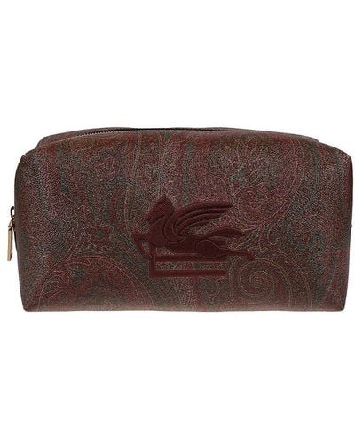 Etro Logo-embroidered Paisley-printed Zipped Wash Bag - Brown