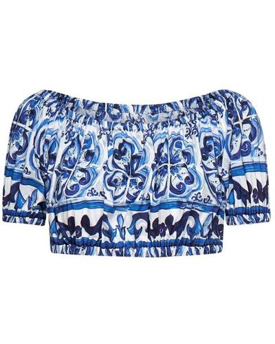 Dolce & Gabbana Mediterraneo Printed Off-shoulder Top - Blue