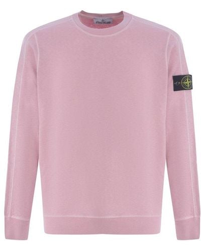 Stone Island Logo Patch Crewneck Sweatshirt - Pink