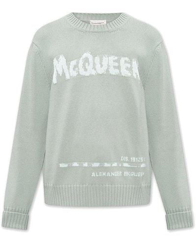 Alexander McQueen Cotton Sweater With Logo - Green