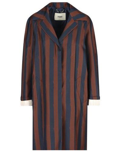 Fendi Long Sleeved Striped Trench Overcoat - Red
