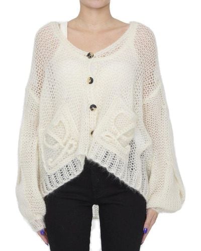 Loewe Logo Cable Knitted Cardigan - White
