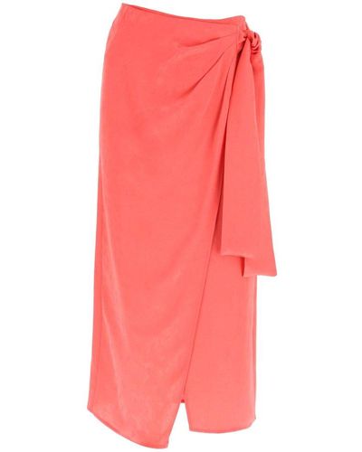 MSGM Midi Pareo Skirt In Jacquard Satin - Pink