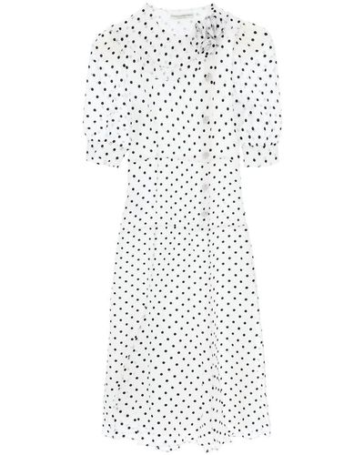 Alessandra Rich Polka-dot Puff-sleeved Dress - White