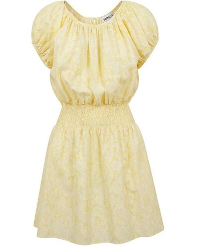 KENZO Smocked Waisted Short Dress - Yellow