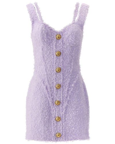 Balmain Tweed Minidress - Purple