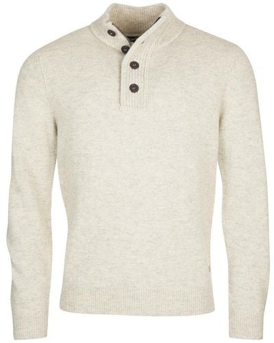 Barbour High-neck Half Buttoned Knit Jumper - White