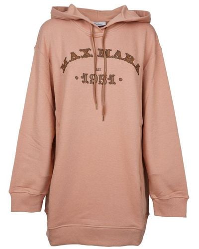 Max Mara Adito Cotton Sweatshirt With Hood And Logo - Pink