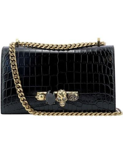 Alexander McQueen Embellished Four-ring Shoulder Bag - Black