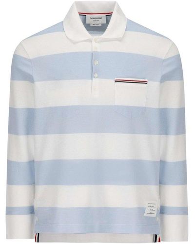 Thom Browne Striped Long-sleeved Polo Shirt - White
