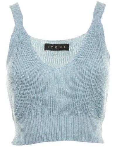 Kaos V-neck Knitted Cropped Top - Blue