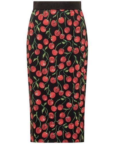 Dolce & Gabbana Allover Cherry Printed Pencil Skirt - Red