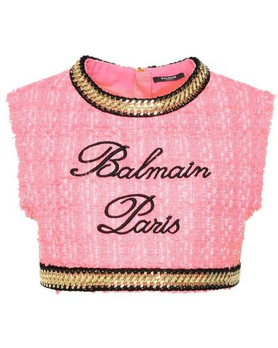Balmain Cotton Blend Short Top - Pink