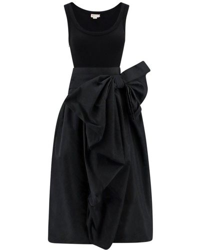 Alexander McQueen Bow-embellished Scoop-neck Stretch-cotton Midi Dress - Black