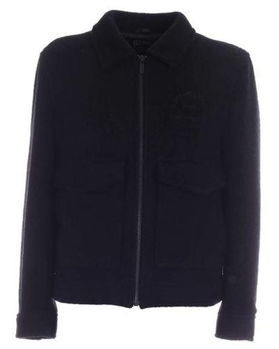 Karl Lagerfeld Logo Embroidered Zipped Jacket - Blue