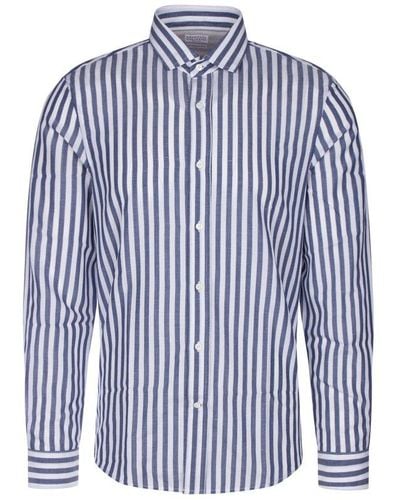 Brunello Cucinelli Striped Long-sleeved Shirt - Blue