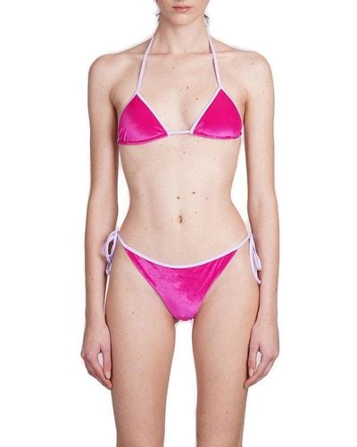 Mc2 Saint Barth Leah Halterneck Velvet Bikini Top - Pink