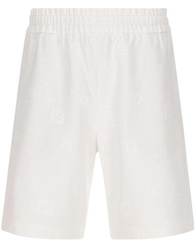 Fendi Ff Flocked Motif Bermuda Shorts - White