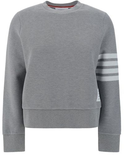 Thom Browne 4-bar Crewneck Ribbed Sweatshirt - Grey