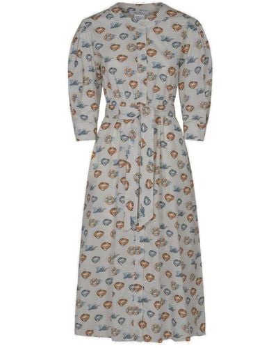 Max Mara All-over Patterned Long-sleeved Dress - Grey