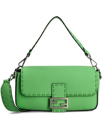 Fendi Baguette Leather Shoulder Bag - Green