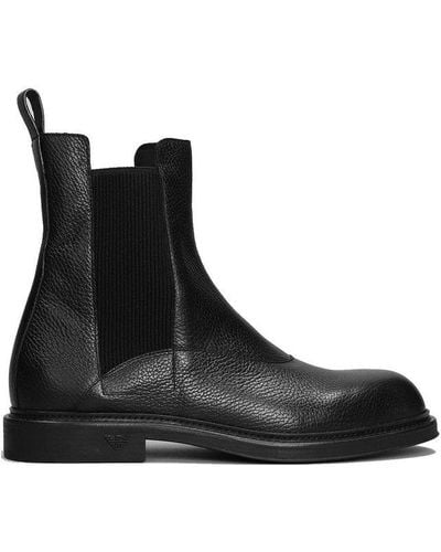 Emporio Armani Round-toe Ankle Boots - Black