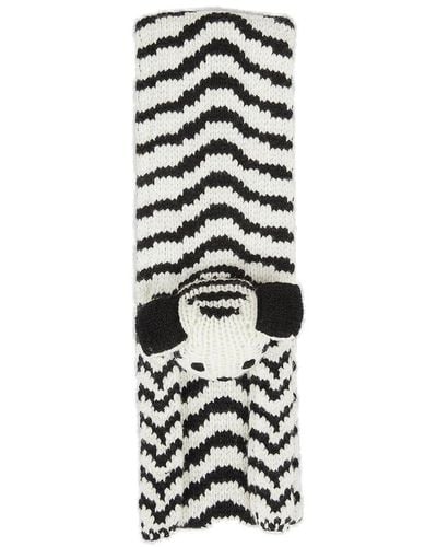 KENZO Dog-motif Pull-through Fastened Knitted Scarf - White