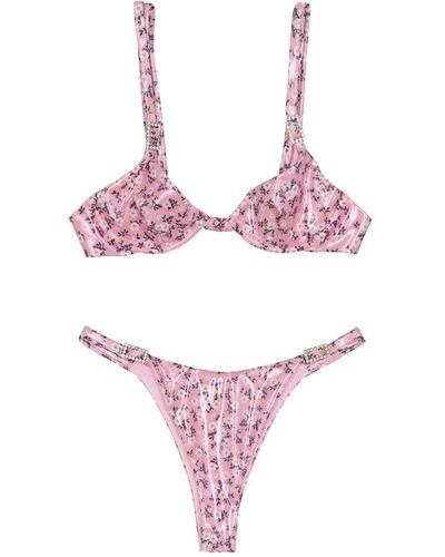 Alessandra Rich Bikini 'daisy Print' - Pink