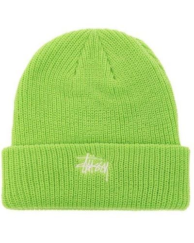 Stussy Logo Embroidered Turn-up Hem Knitted Beanie - Green