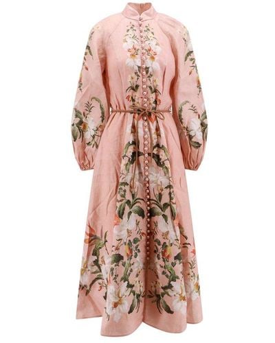 Zimmermann Lexi Billow Floral Printed Long Dress - Pink