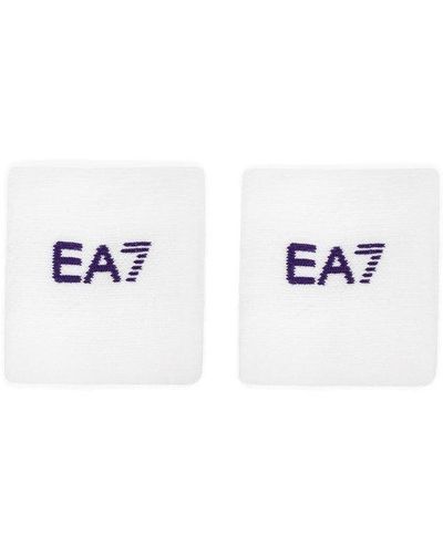 EA7 Logo Embroidered Wristbands - White