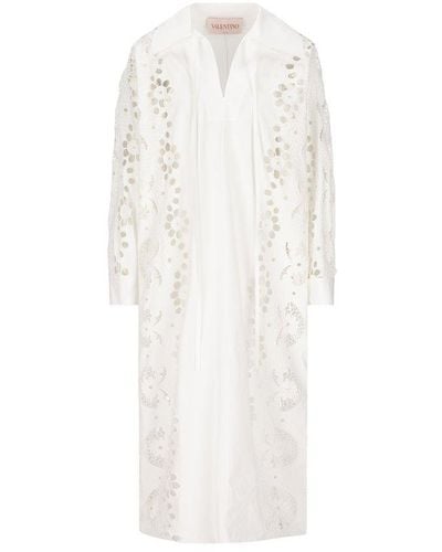 Valentino Tie Detailed Long-sleeved Dress - White
