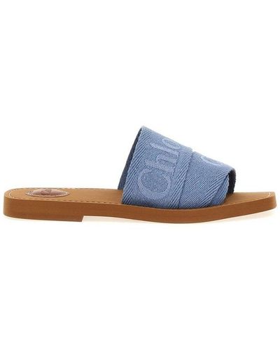 Chloé Woody Logo Embroidered Sandals - Blue