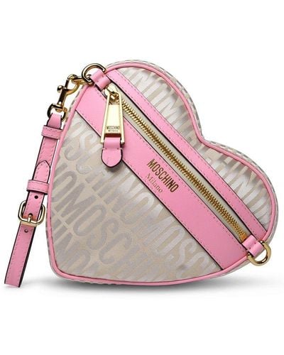 Moschino Logo Jacquard Heart Shaped Clutch Bag - Pink