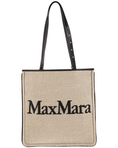 Max Mara Logo Detailed Top Handle Bag - Natural