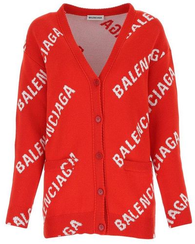 Balenciaga All Over Logo Cardigan - Red