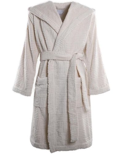 Bottega Veneta Cotton Bathrobe With Woven Pattern - Grey