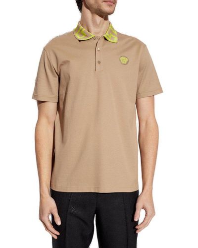 Versace Polo Shirt With Medusa Face, - Natural