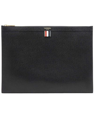 Thom Browne Rwb Stripe Zip-up Laptop Holder - Black
