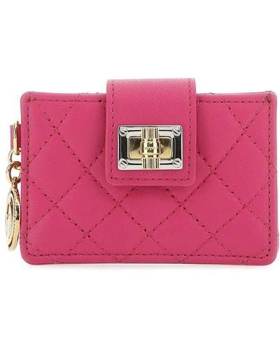 Lanvin Logo Charm Diamond Quilted Wallet - Pink